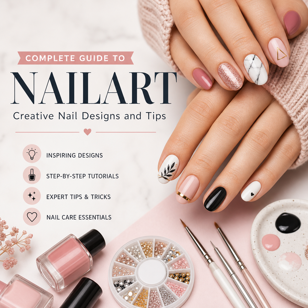 Nailart - Colorful creative nail art designs displayed with step-by-step tutorials and expert tips for nail care and styling.